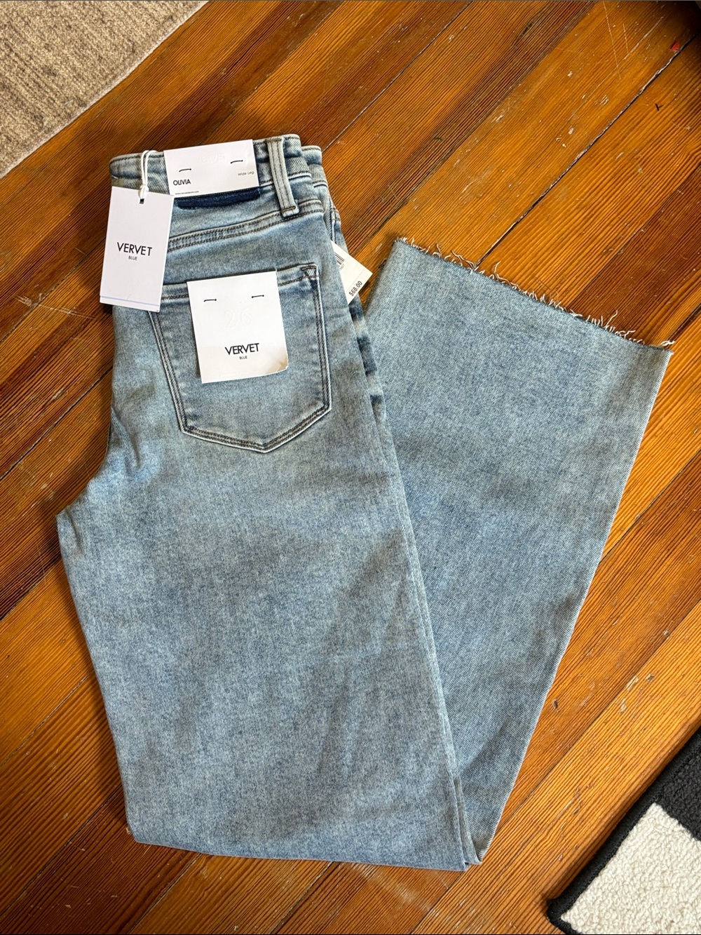 VERVET - Light Blue Wide Leg Distressed Jeans - Size 26